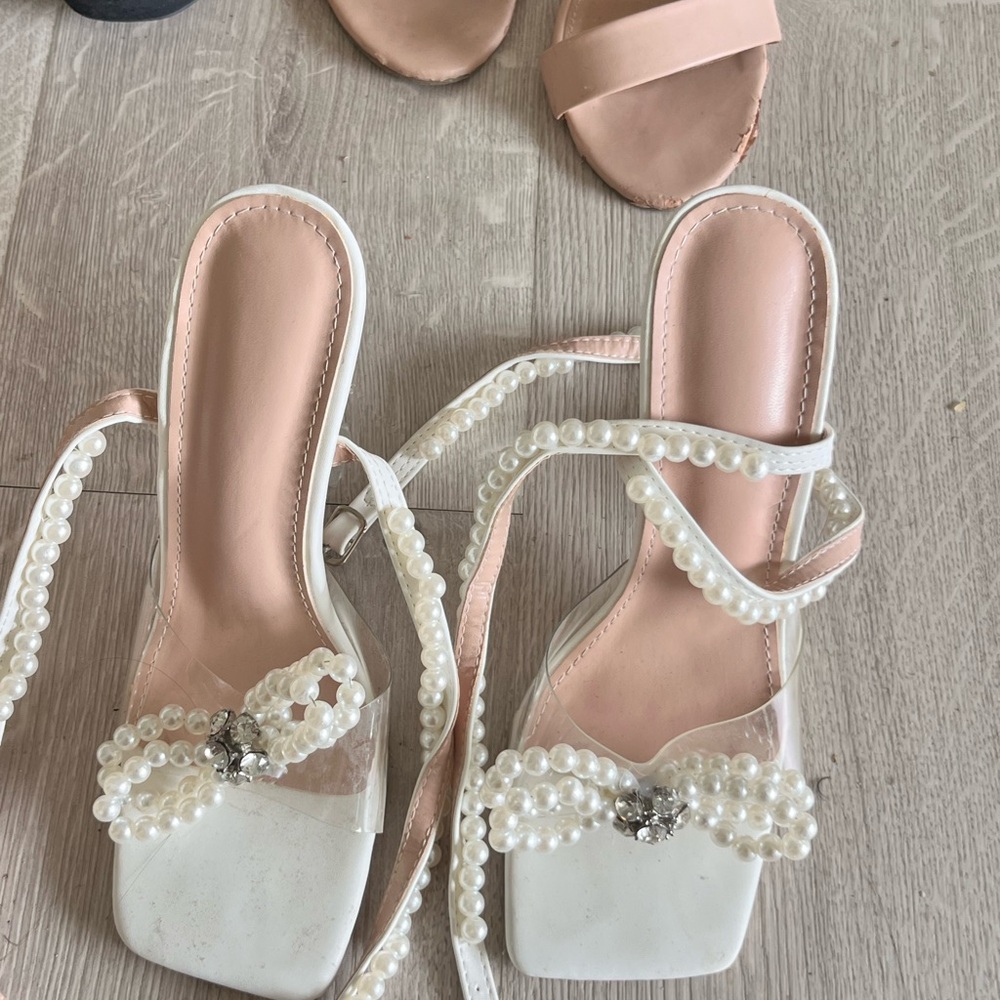 Elegant Pearl-Embellished White Sandals